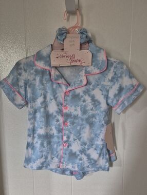 Sweet Dreams Light Blue Tie-Dye Pajama Top with Pink Trim